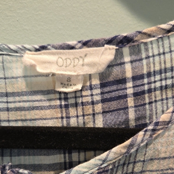 ODDY Tiered Button Down Tunic Raw Edge High Low Hem Gray And Blue Women's Small - Picture 3 of 12